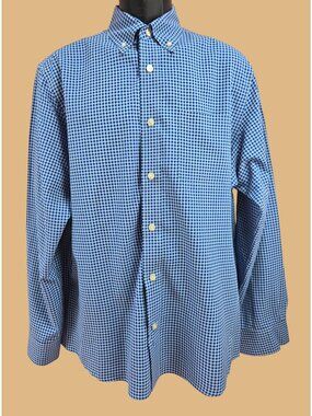 Orvis Mens Blue Check Long Sleeve Shirt Medium Active Fit